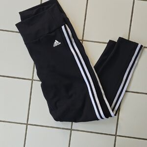 Adidas Black Leggings with Dual White Stripes